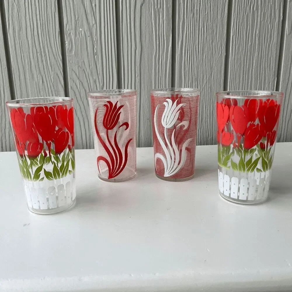 Vintage Hazel Atlas Tulip Drinking Glasses – Set of 4 – 5” Tall